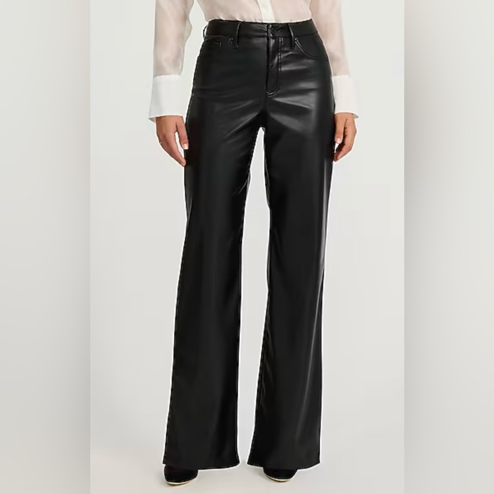 Express Black Wide-Leg Faux-Leather Trousers